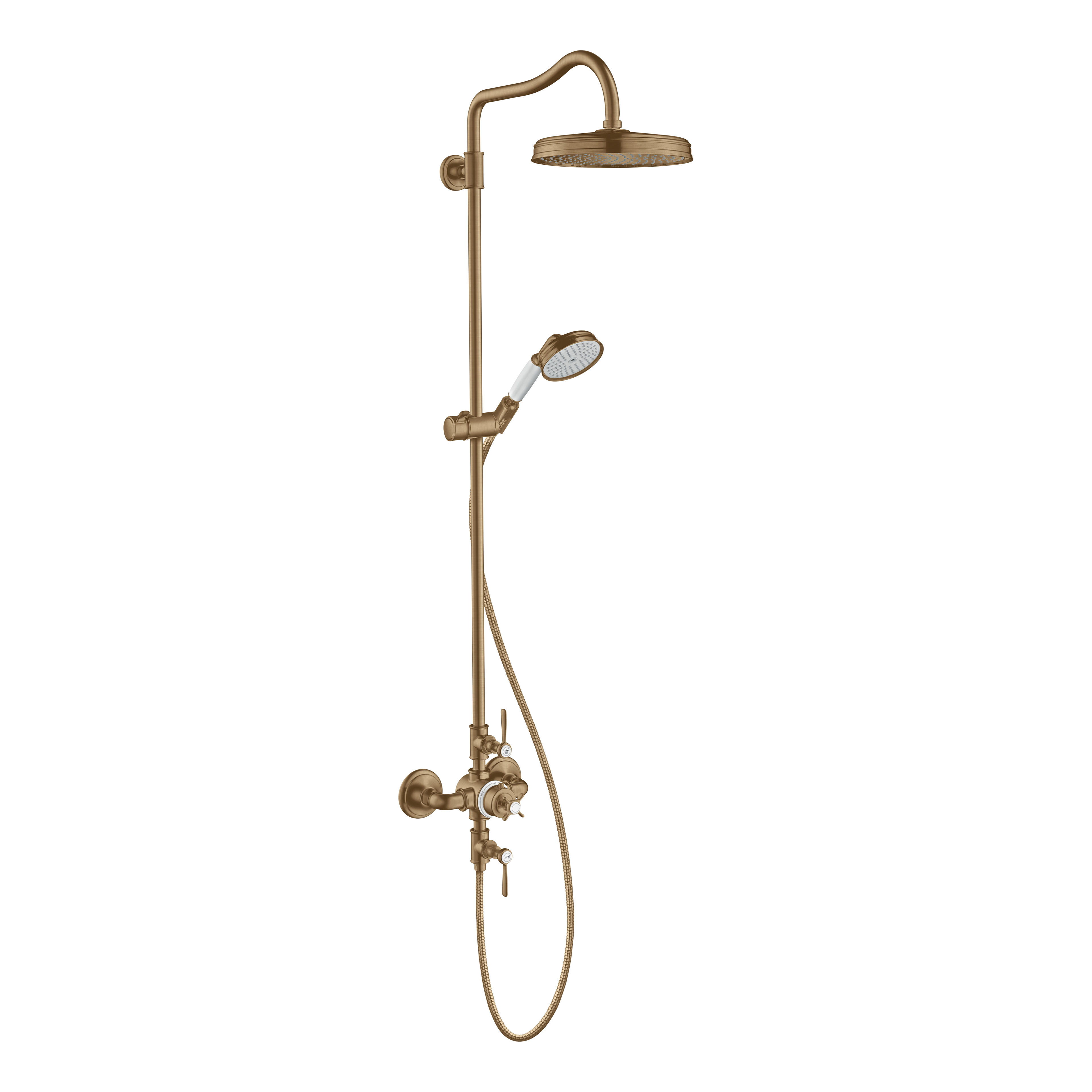 AXOR Montreux Shower Column with Thermostat and Overhead Shower 240 1jet from Brandt in Brushed Bronze finish