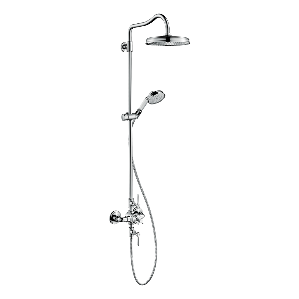 AXOR Montreux Shower Column with Thermostat and Overhead Shower 240 1jet from Brandt in Brushed Black Chrome finish