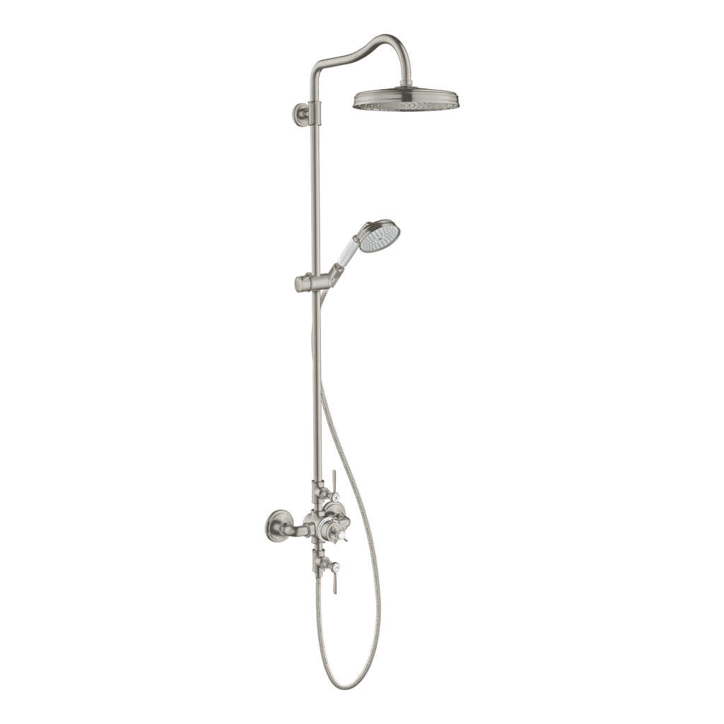 AXOR Montreux Shower Column with Thermostat and Overhead Shower 240 1jet from Brandt in Stainless Steel Optic finish