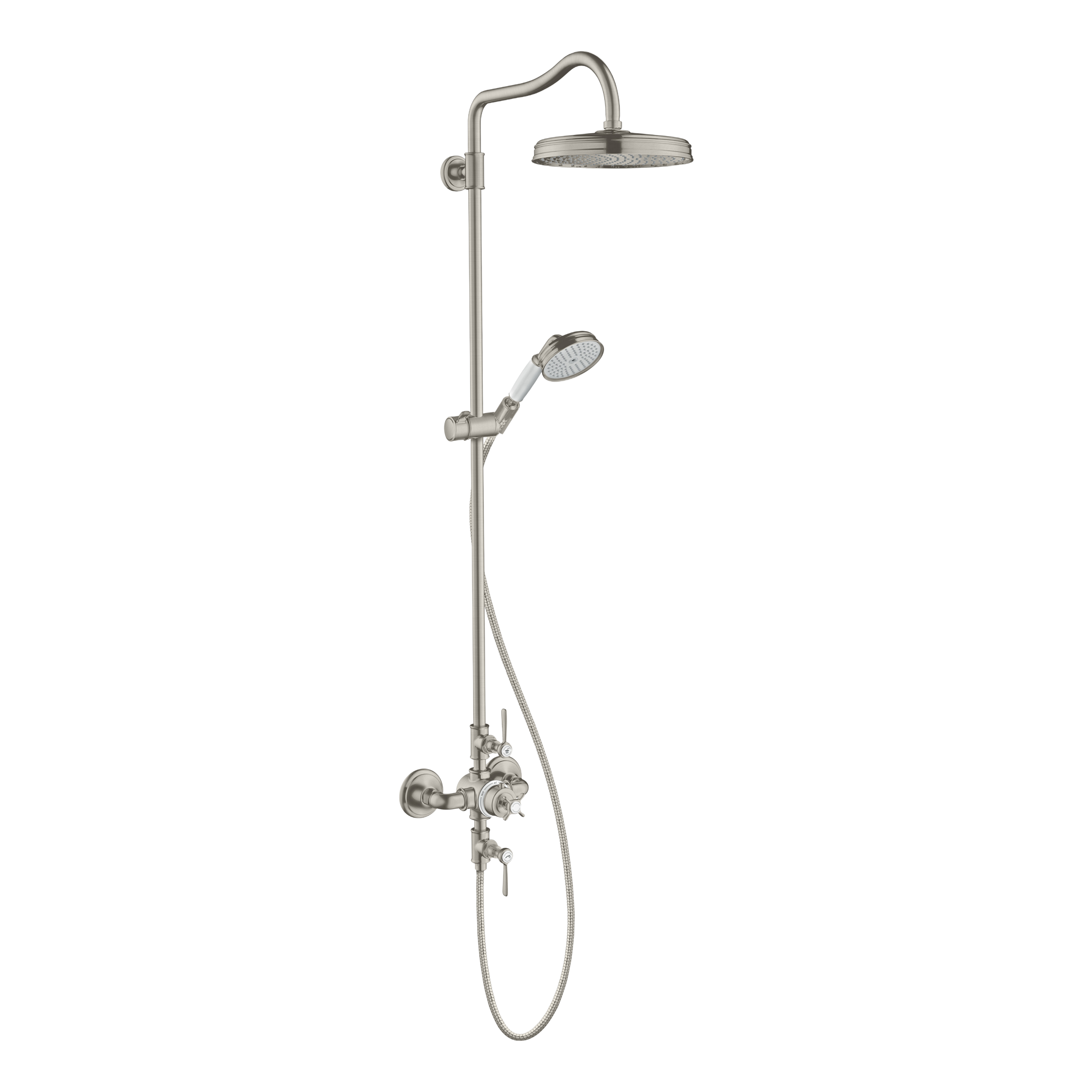 AXOR Montreux Shower Column with Thermostat and Overhead Shower 240 1jet from Brandt in Stainless Steel Optic finish
