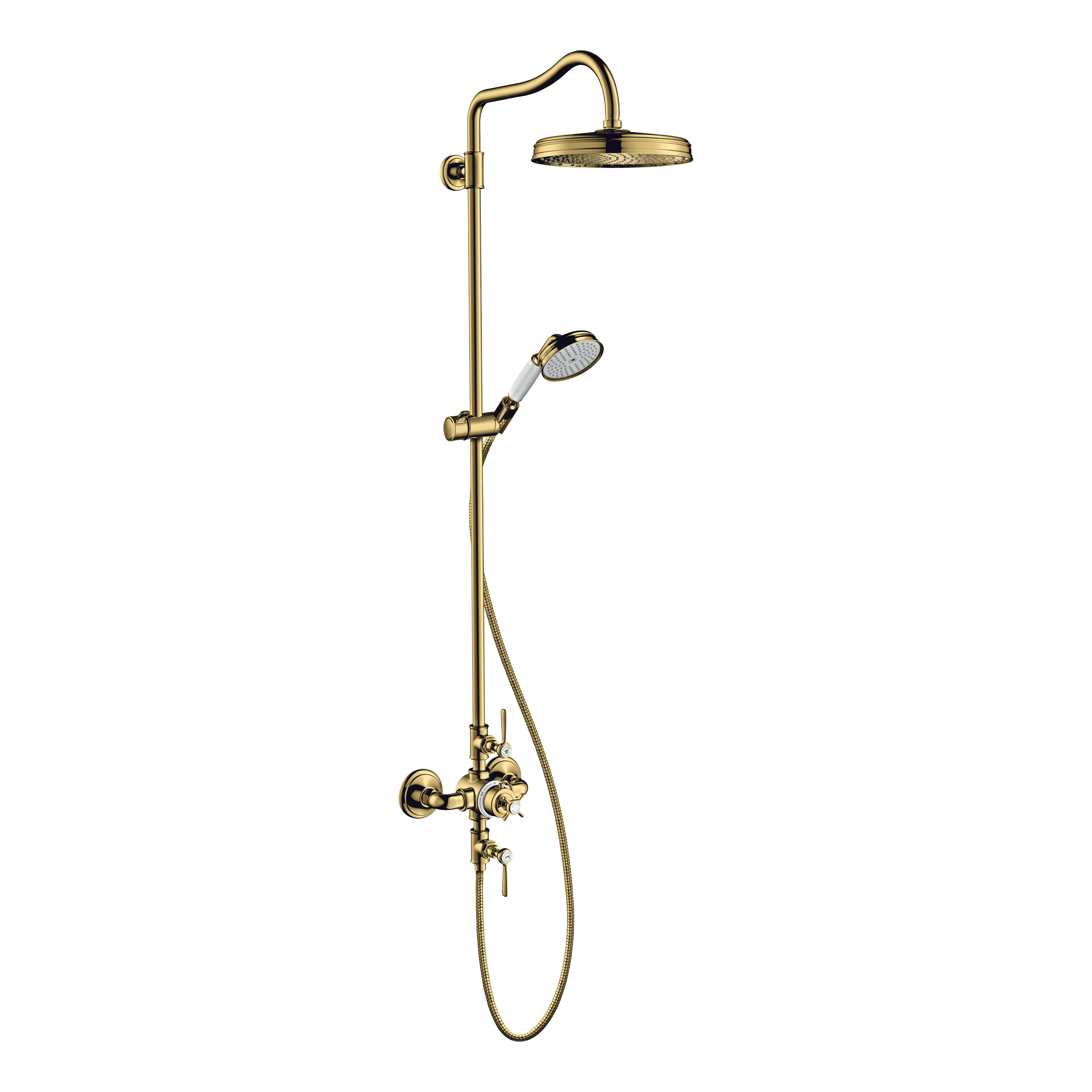 AXOR Montreux Shower Column with Thermostat and Overhead Shower 240 1jet from Brandt in Polished Gold Optic finish