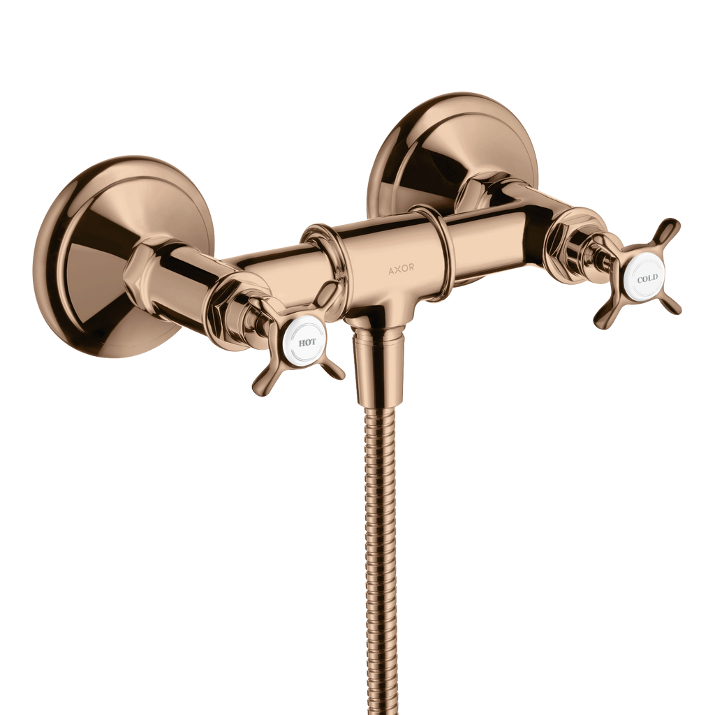 AXOR Montreux 2-Handle Shower Mixer Faucet with Cross Handles 170 cc from Brandt in Polished Red Gold finish