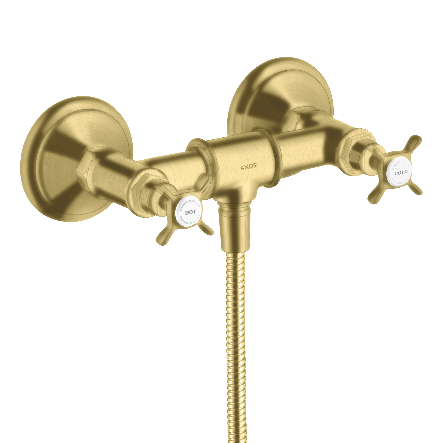 AXOR Montreux 2-Handle Shower Mixer Faucet with Cross Handles 170 cc from Brandt in Brushed Brass finish