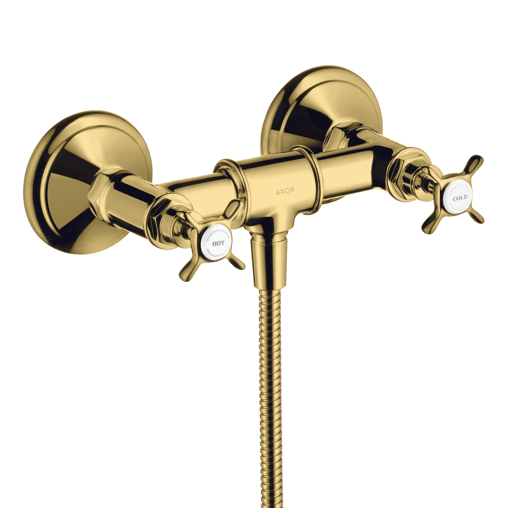 AXOR Montreux 2-Handle Shower Mixer Faucet with Cross Handles 170 cc from Brandt in Polished Gold Optic finish