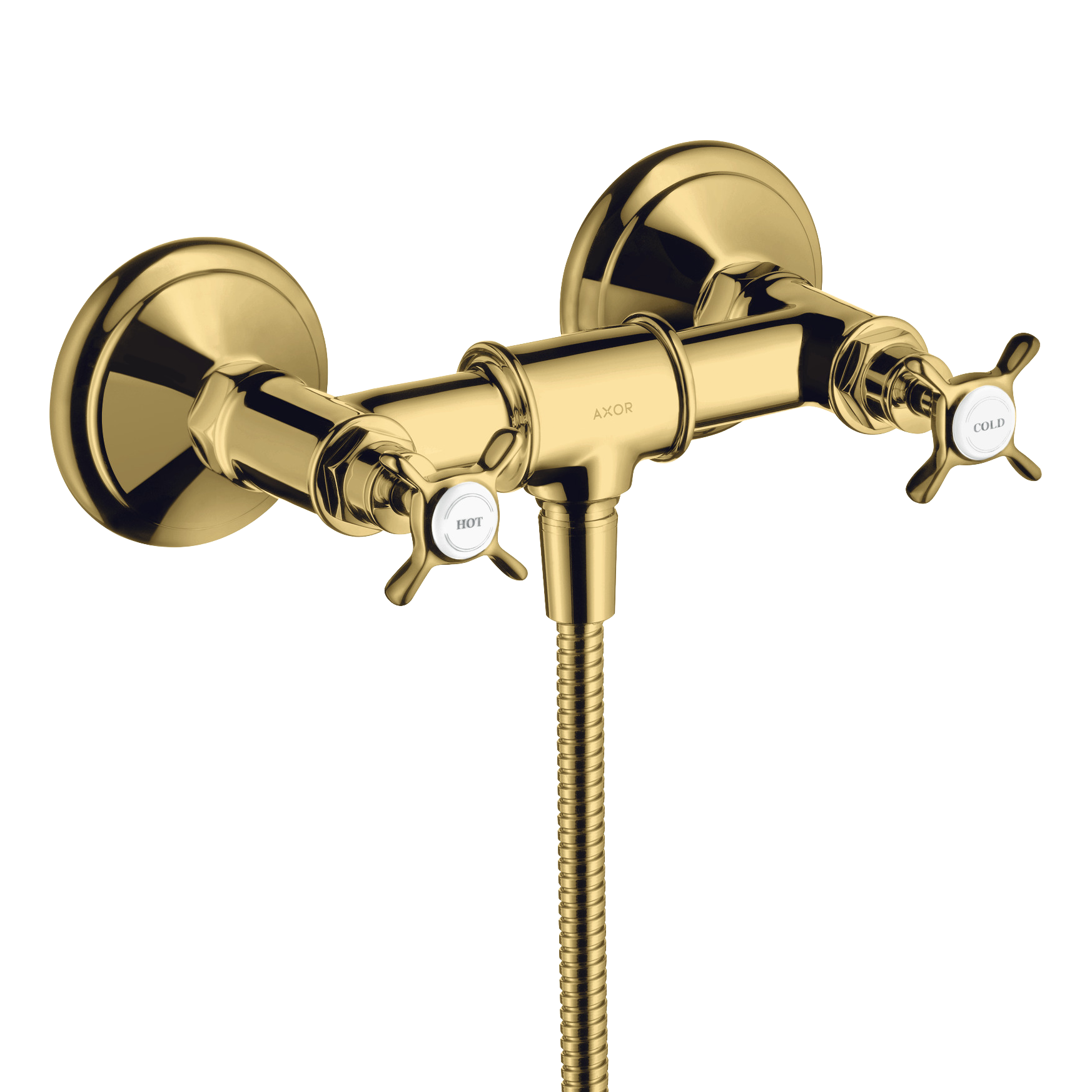 AXOR Montreux 2-Handle Shower Mixer Faucet with Cross Handles 170 cc from Brandt in Polished Gold Optic finish