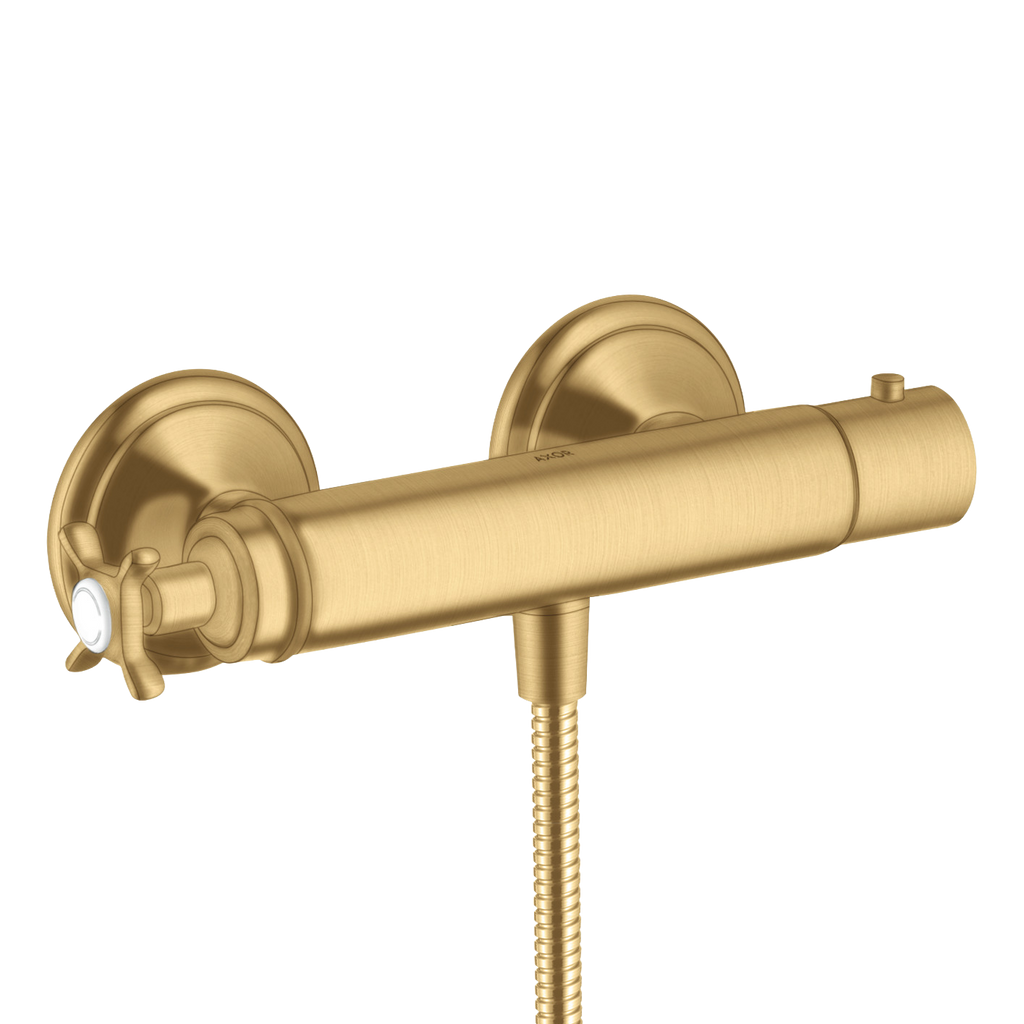 AXOR Montreux Cross Handle Shower Thermostat from Brandt in Brushed Gold Optic finish