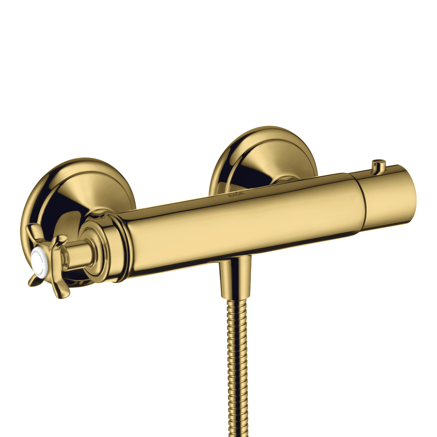 AXOR Montreux Cross Handle Shower Thermostat from Brandt in Polished Gold Optic finish