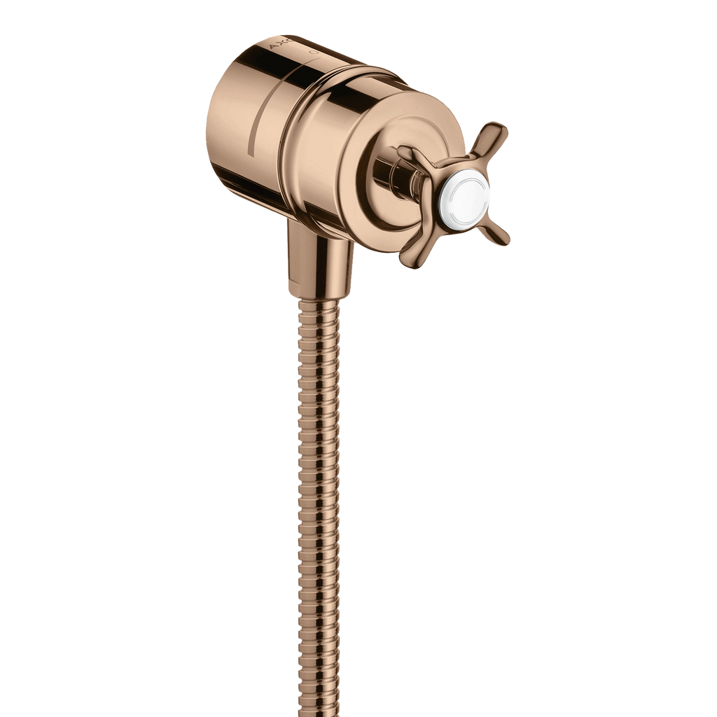 AXOR Montreux Wall Outlet Stop with Non-Return Valve, Shut-Off Valve and Cross Handle from Brandt in Polished Red Gold finish