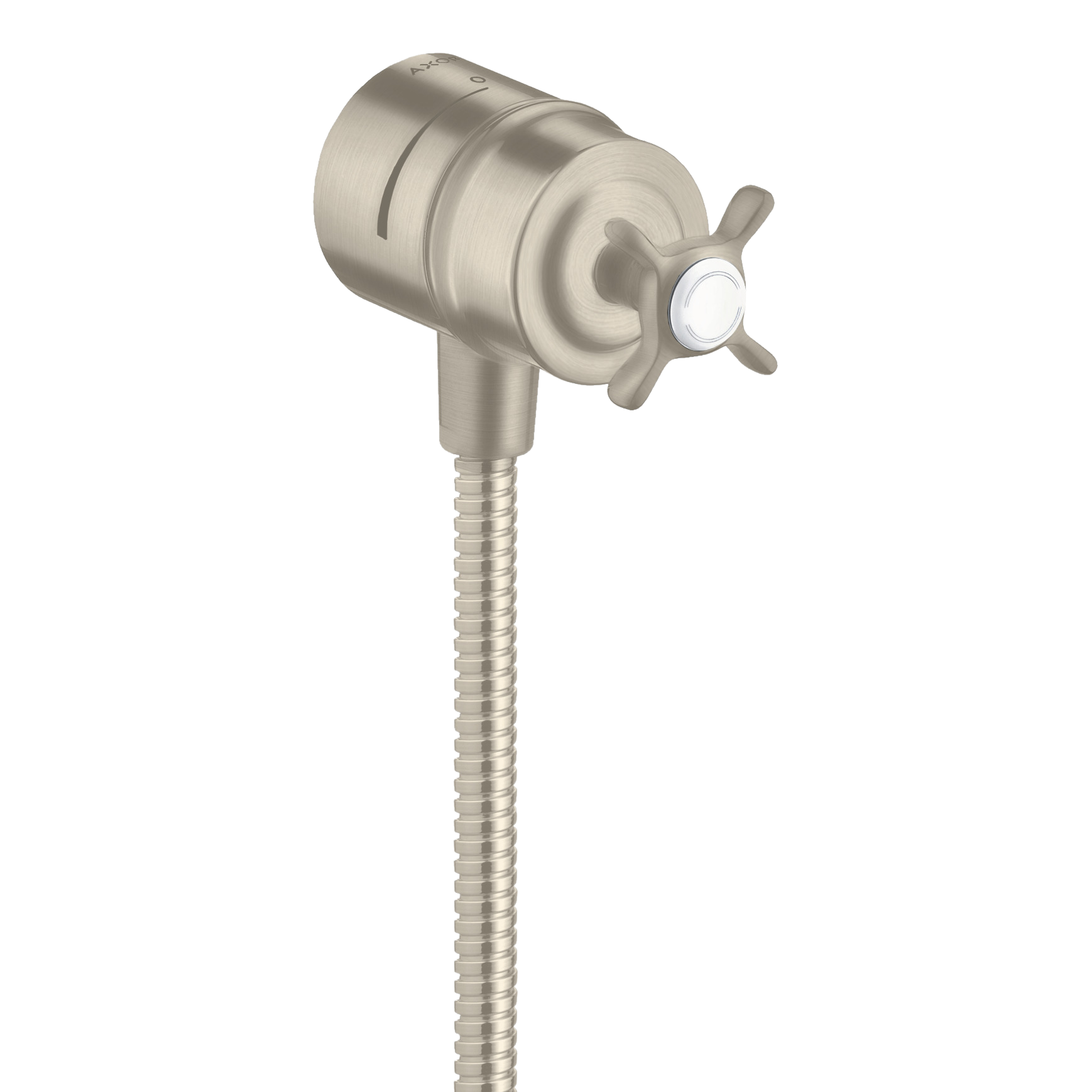 AXOR Montreux Wall Outlet Stop with Non-Return Valve, Shut-Off Valve and Cross Handle from Brandt in Brushed Nickel finish