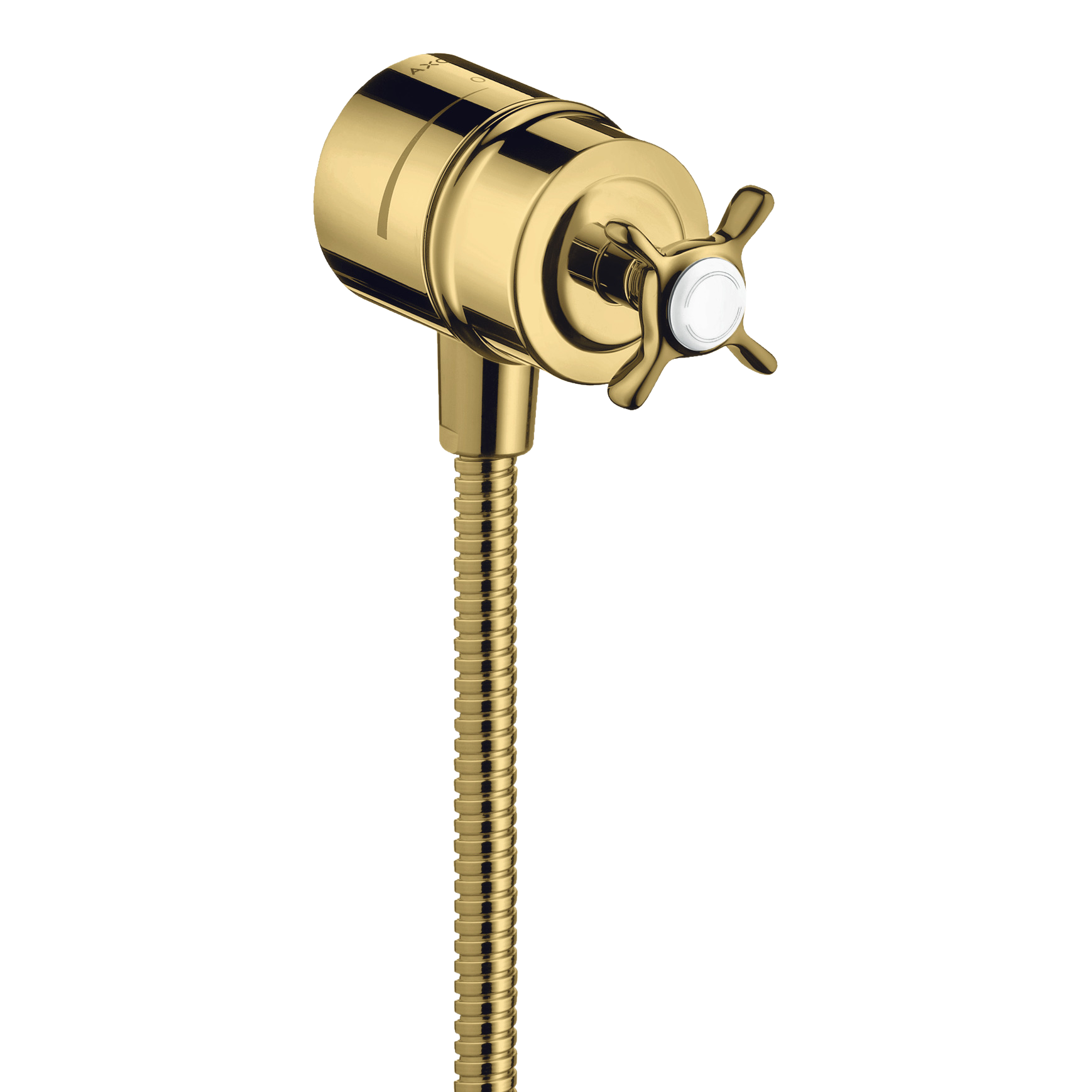 AXOR Montreux Wall Outlet Stop with Non-Return Valve, Shut-Off Valve and Cross Handle from Brandt in Polished Gold Optic finish