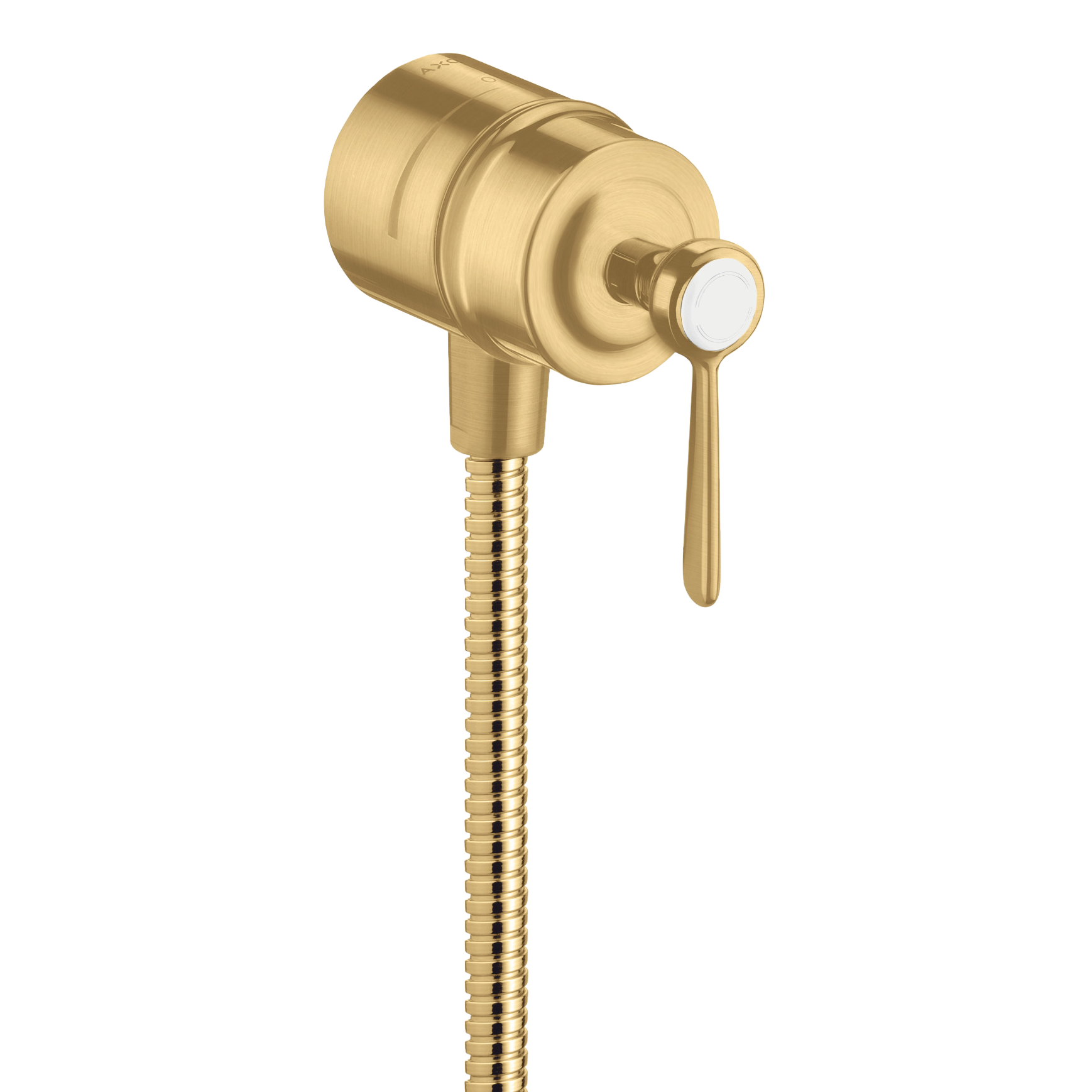 AXOR Montreux Wall Outlet Stop with Non-Return Valve, Shut-Off Valve and Lever Handles from Brandt in Brushed Gold Optic finish