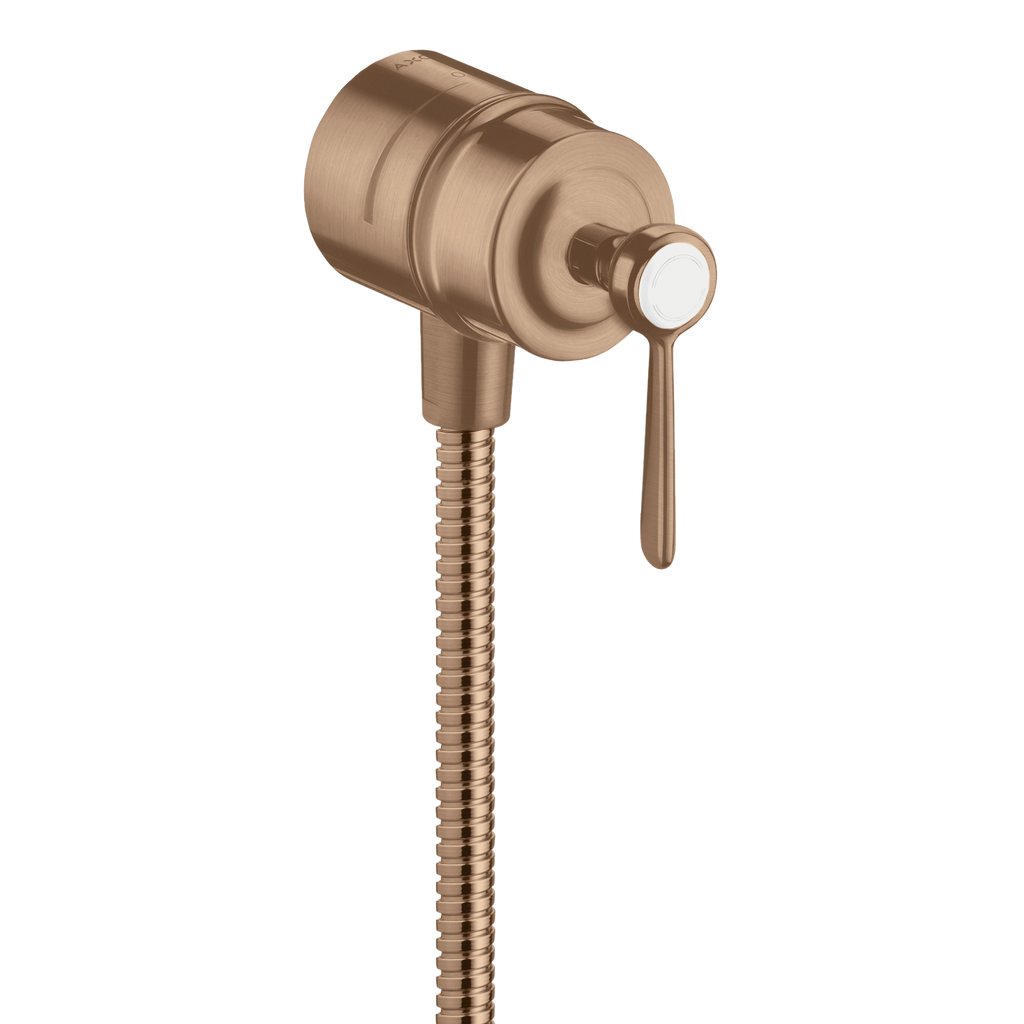 AXOR Montreux Wall Outlet Stop with Non-Return Valve, Shut-Off Valve and Lever Handles from Brandt in Brushed Red Gold finish