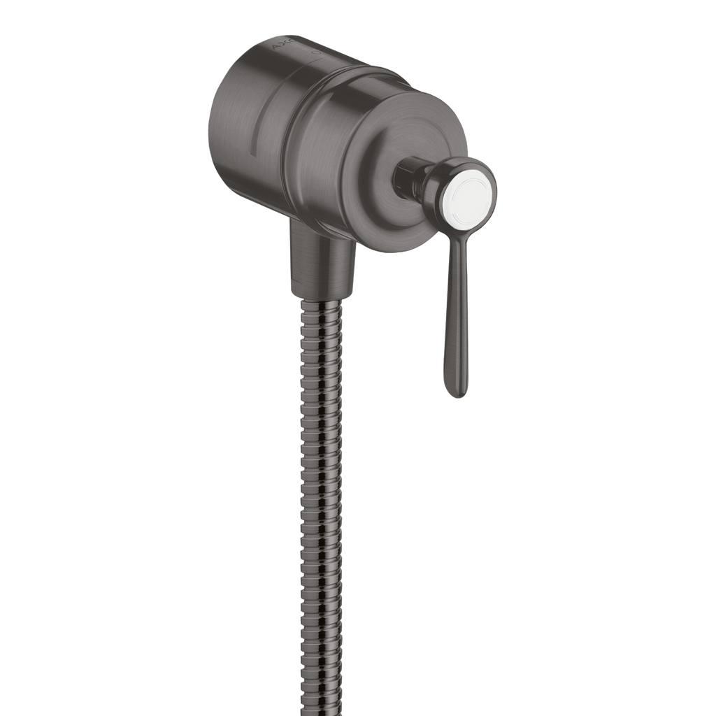 AXOR Montreux Wall Outlet Stop with Non-Return Valve, Shut-Off Valve and Lever Handles from Brandt in Brushed Black Chrome finish