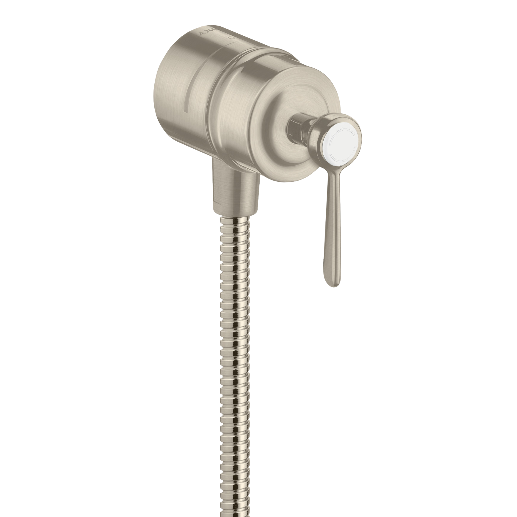 AXOR Montreux Wall Outlet Stop with Non-Return Valve, Shut-Off Valve and Lever Handles from Brandt in Brushed Nickel finish