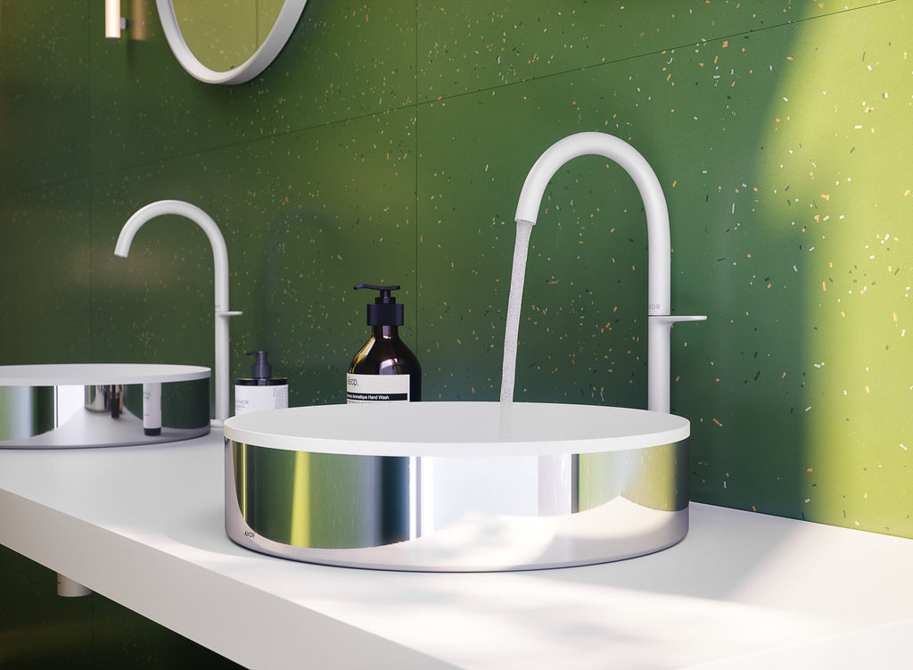AXOR One Basin Mixer Faucet Select 260 with Push-Open Waste Set from Brandt in Matt White finish