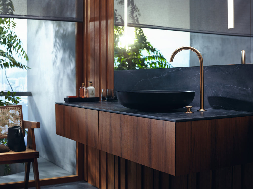AXOR One 2-Hole Basin Mixer Faucet Select 260 with Push-Open Waste Set from Brandt in Brushed Bronze finish