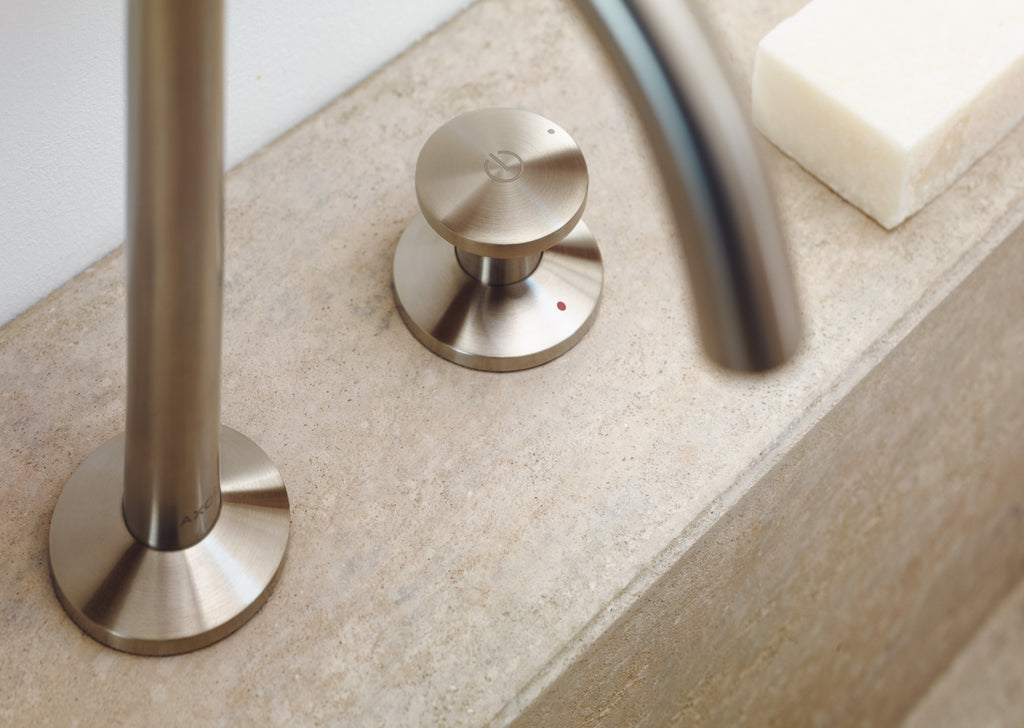 AXOR One 3-Hole Basin Mixer Faucet Select 170 with Push-Open Waste Set from Brandt in Brushed Nickel finish