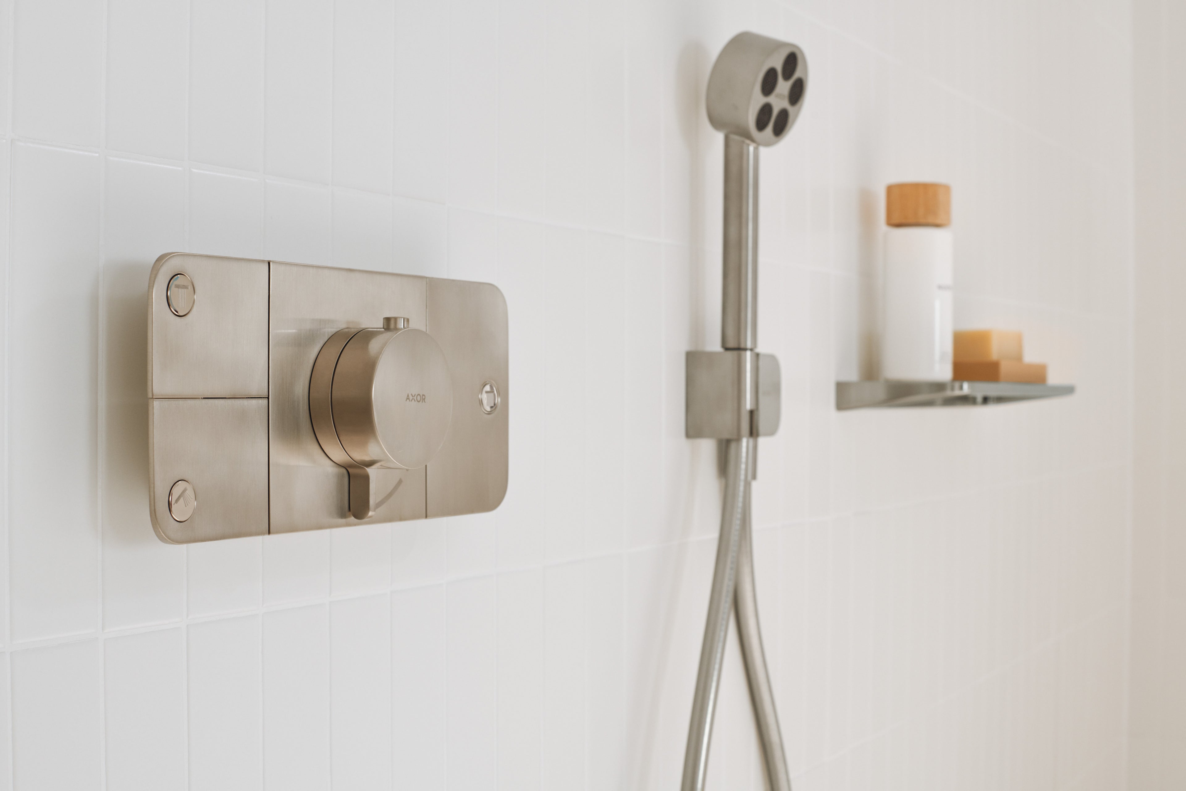AXOR One Concealed Shower Thermostat with 3 Outlets from Brandt in Brushed Nickel finish