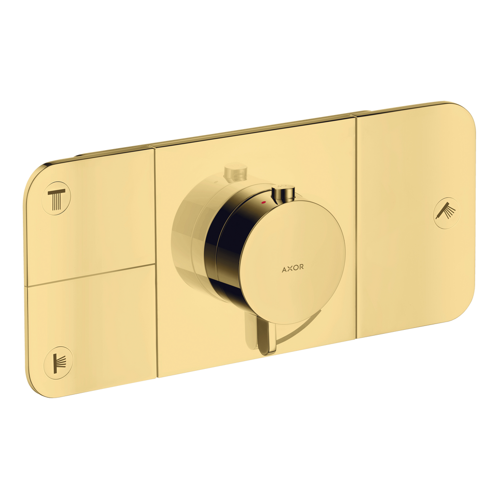 AXOR One Concealed Shower Thermostat with 3 Outlets from Brandt in Polished Gold Optic finish