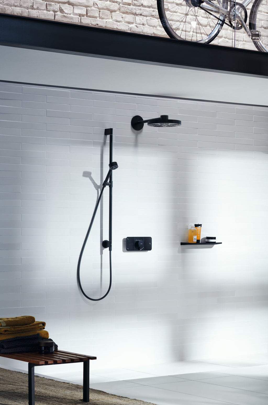 AXOR One Overhead Shower 280 2jet with Shower Arm from Brandt in Matt Black finish
