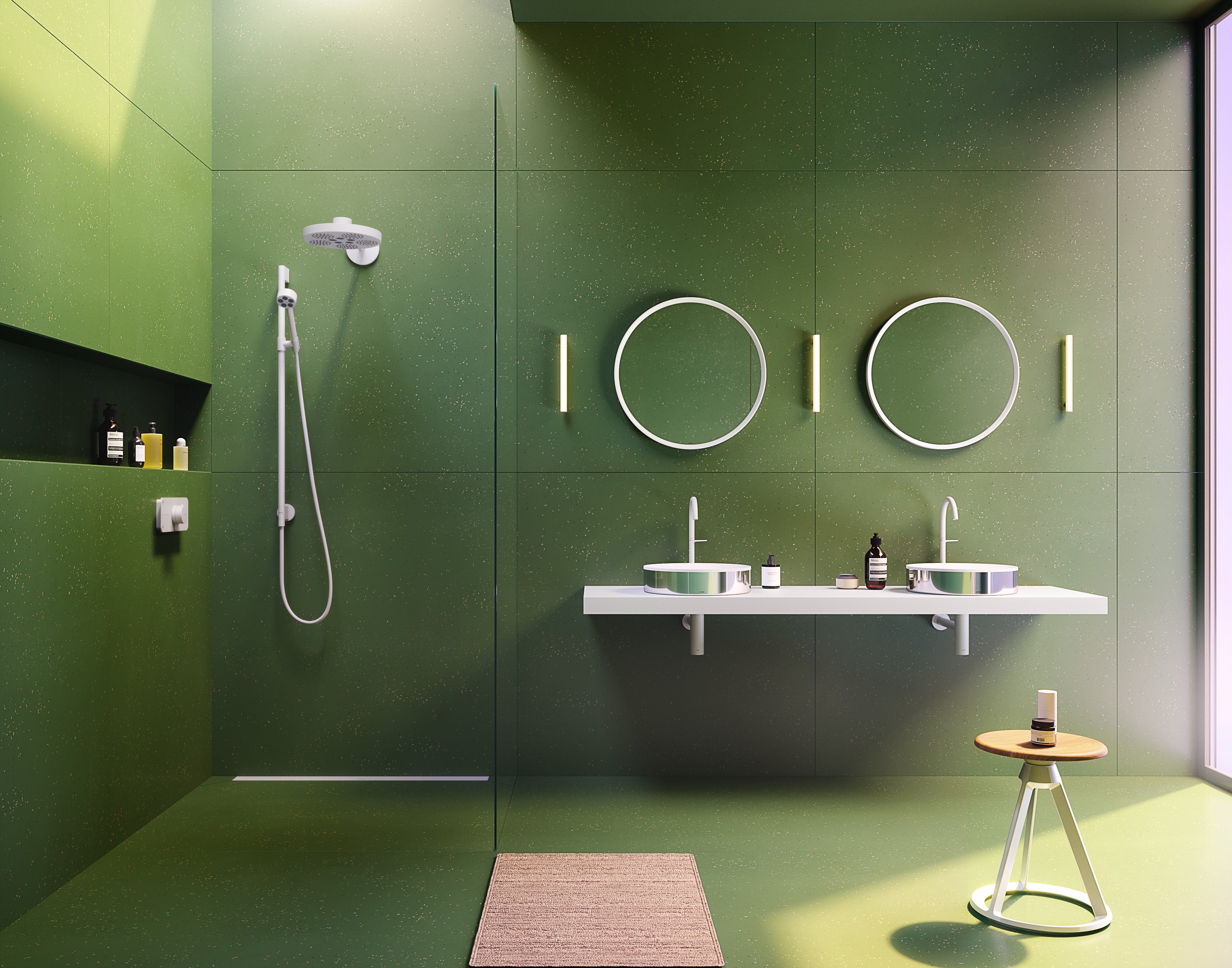 AXOR One Overhead Shower 280 2jet with Shower Arm from Brandt in Matt White finish