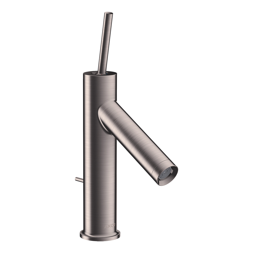 AXOR Starck Single Pin Handle Basin Mixer Faucet 90 with Pop-Up Waste Set from Brandt in Stainless Steel Optic finish