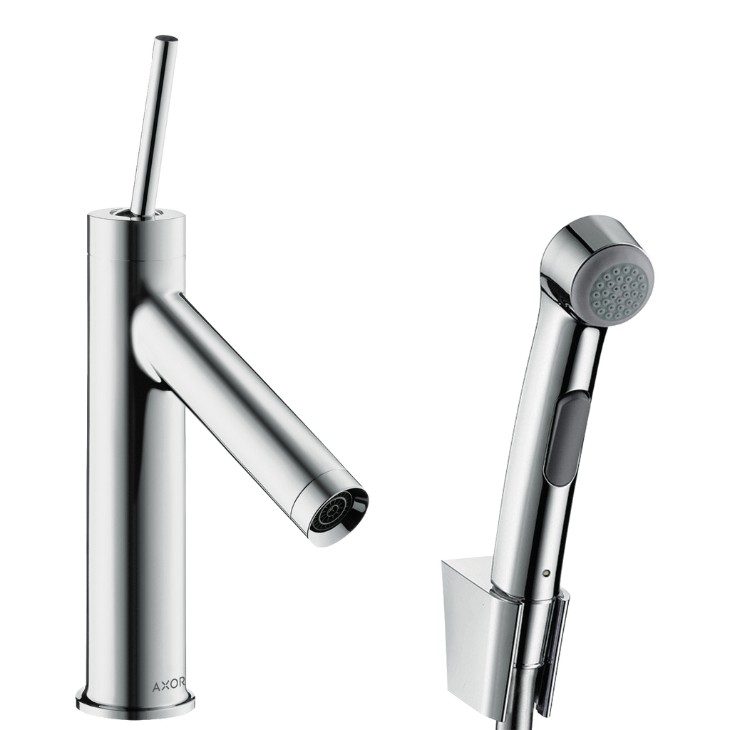 AXOR Starck Single Pin Handle Basin Mixer Faucet 90 with Bidette Hand Shower from Brandt in Chrome finish