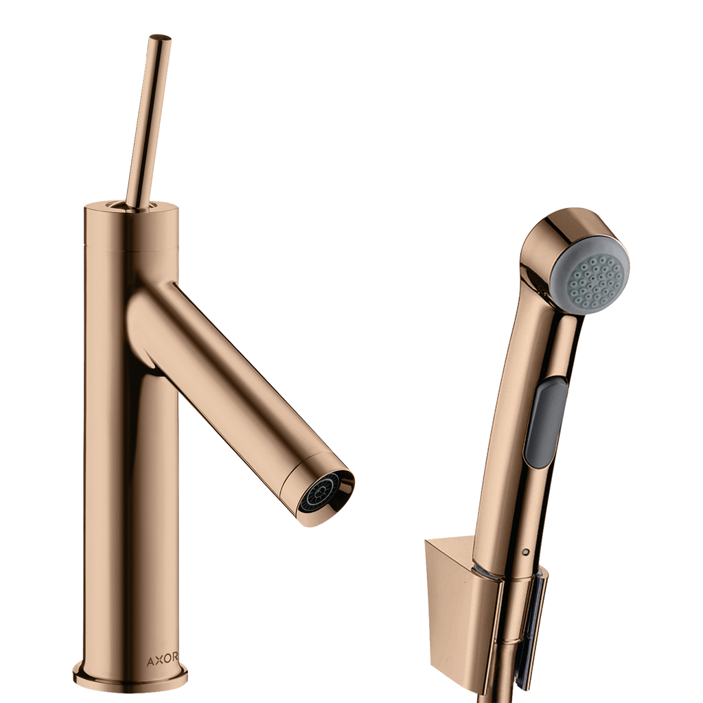AXOR Starck Single Pin Handle Basin Mixer Faucet 90 with Bidette Hand Shower from Brandt in Polished Red Gold finish