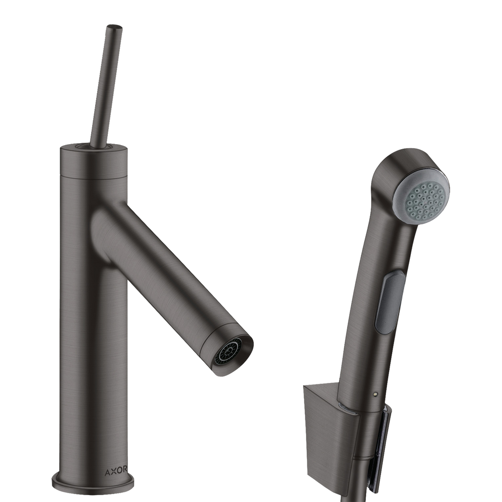 AXOR Starck Single Pin Handle Basin Mixer Faucet 90 with Bidette Hand Shower from Brandt in Brushed Black Chrome finish