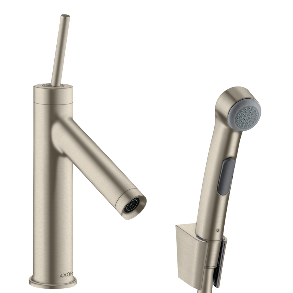 AXOR Starck Single Pin Handle Basin Mixer Faucet 90 with Bidette Hand Shower from Brandt in Brushed Nickel finish