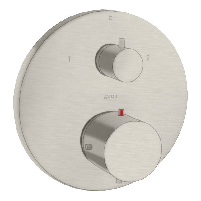 AXOR Starck Concealed Bath & Shower Thermostat with Shut-Off Diverter Valve from Brandt in Stainless Steel Optic finish