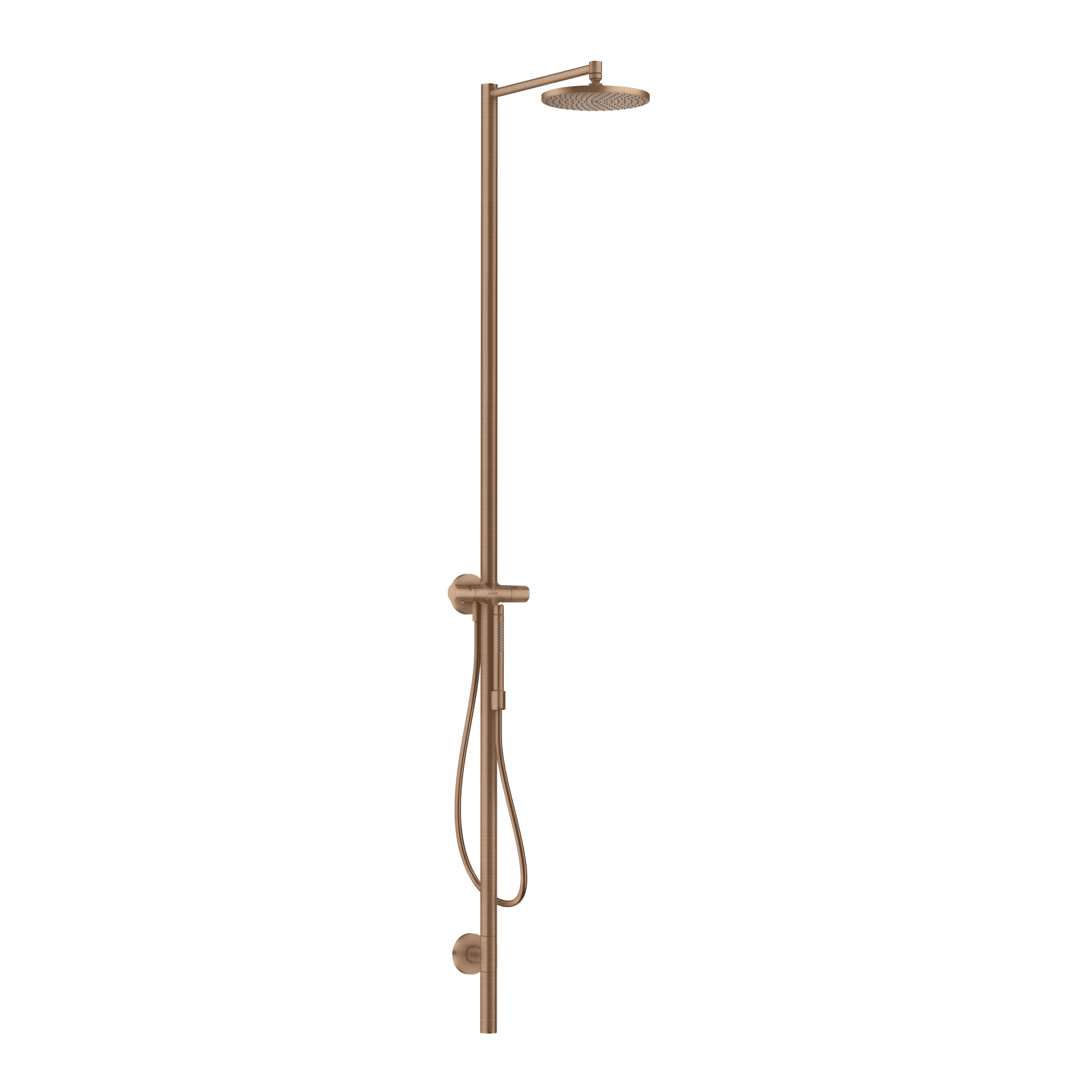 AXOR Starck Nature Outdoor Shower Column with Overhead Shower 240 1jet from Brandt in Brushed Red Gold finish
