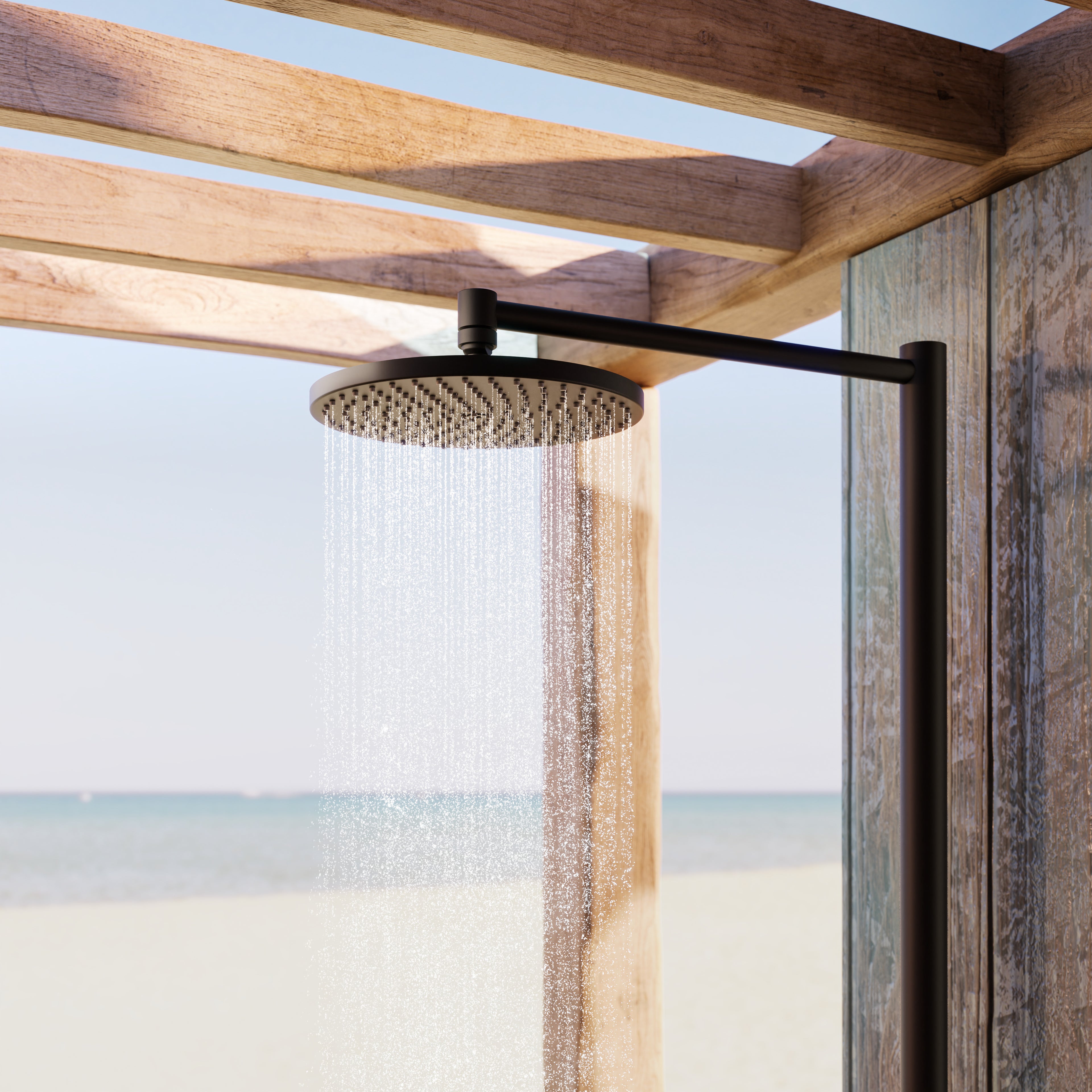 AXOR Starck Nature Outdoor Shower Column with Overhead Shower 240 1jet from Brandt in Matt Black finish