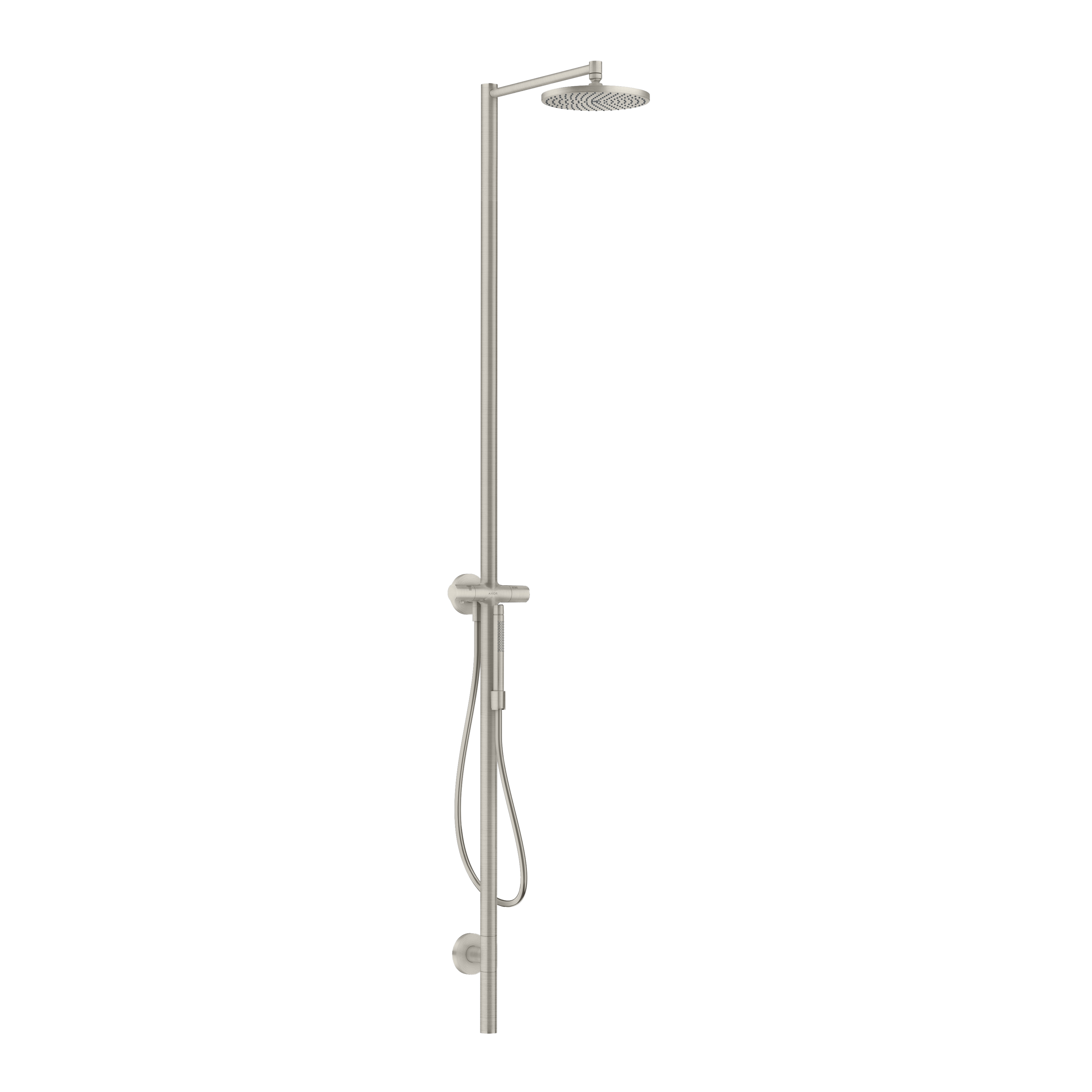 AXOR Starck Nature Outdoor Shower Column with Overhead Shower 240 1jet from Brandt in Stainless Steel Optic finish