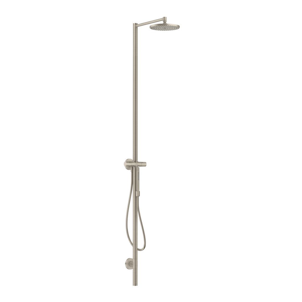 AXOR Starck Nature Outdoor Shower Column with Overhead Shower 240 1jet from Brandt in Brushed Nickel finish