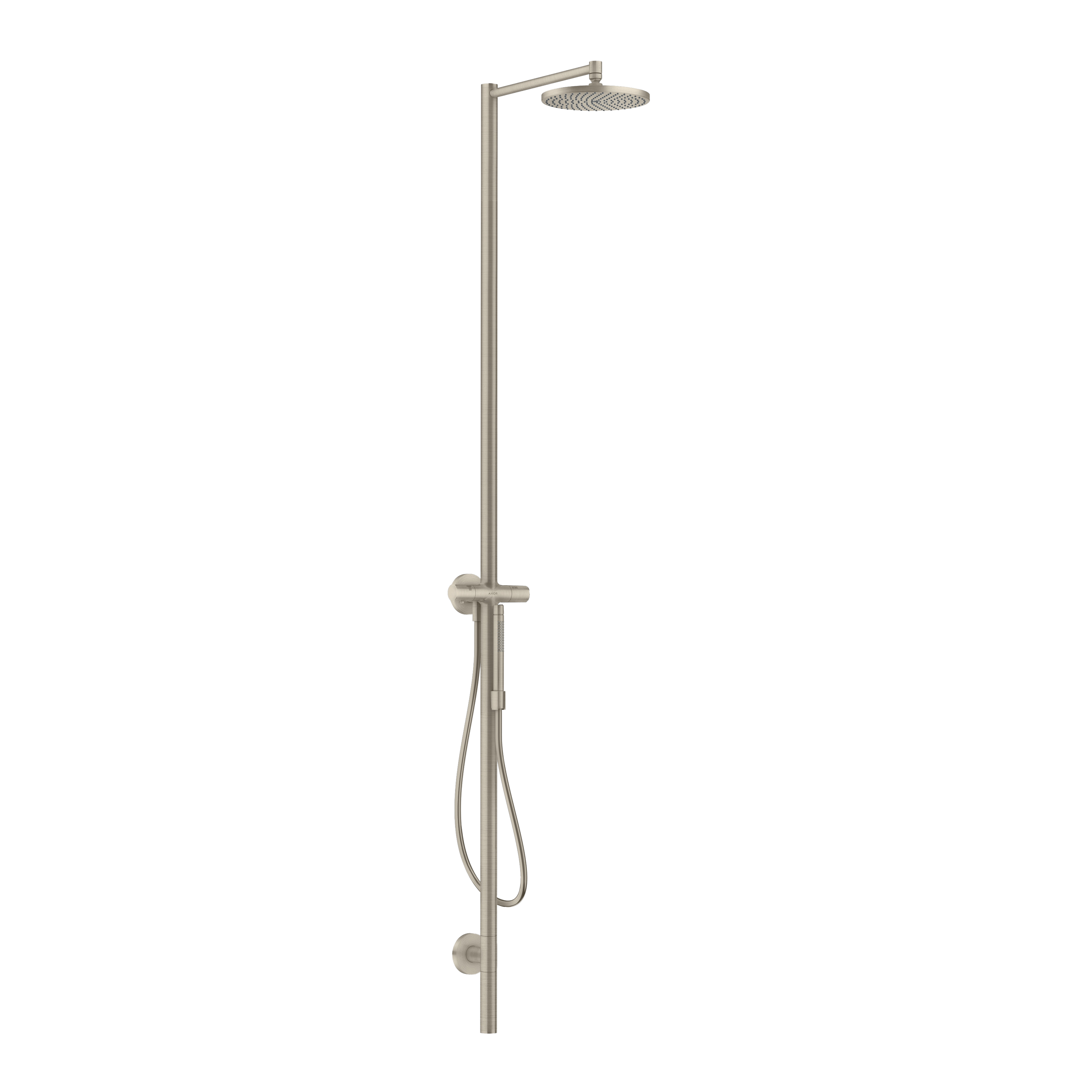 AXOR Starck Nature Outdoor Shower Column with Overhead Shower 240 1jet from Brandt in Brushed Nickel finish