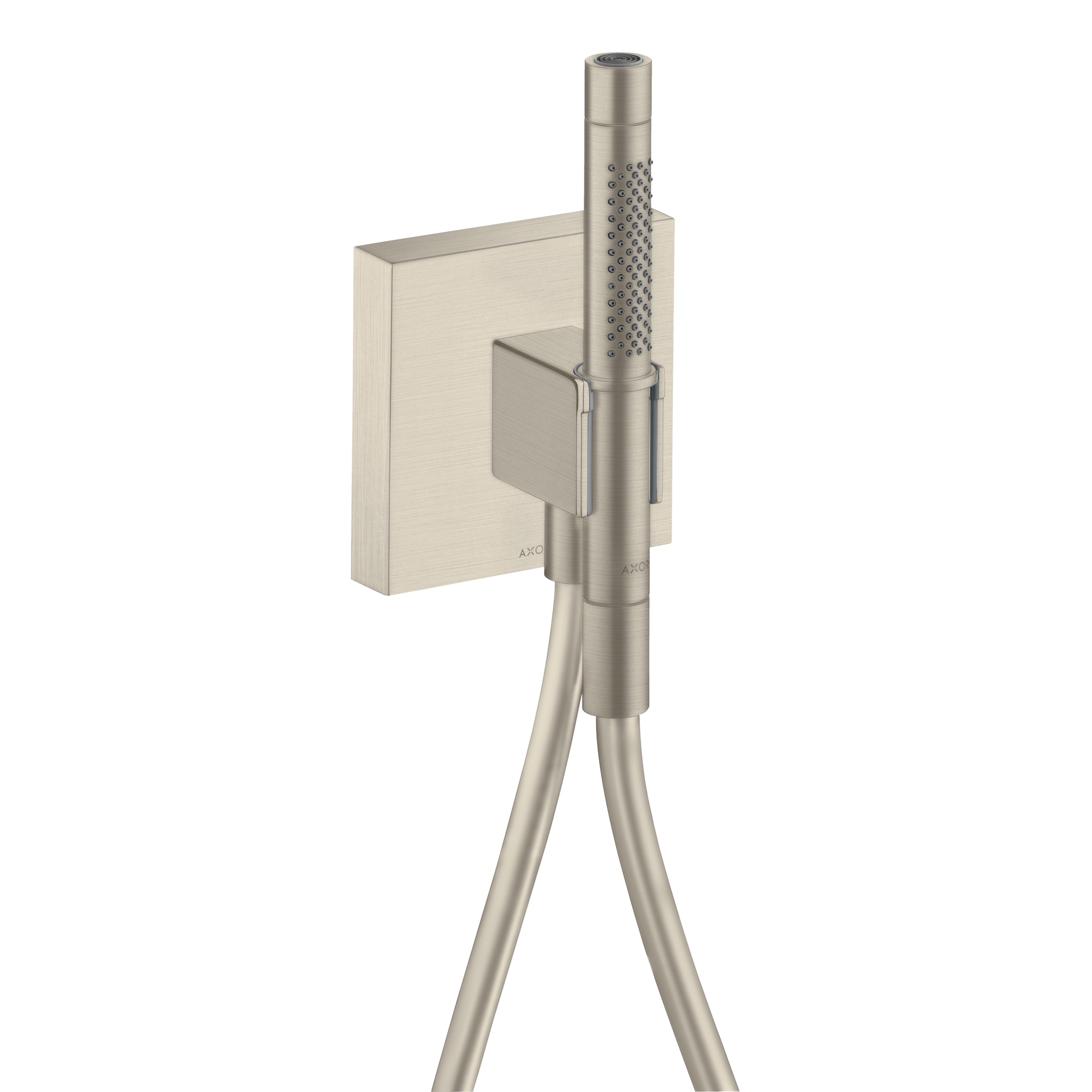 AXOR Starck Porter Unit 120/120 with Baton Hand Shower 2jet and Shower Hose from Brandt in Brushed Nickel finish
