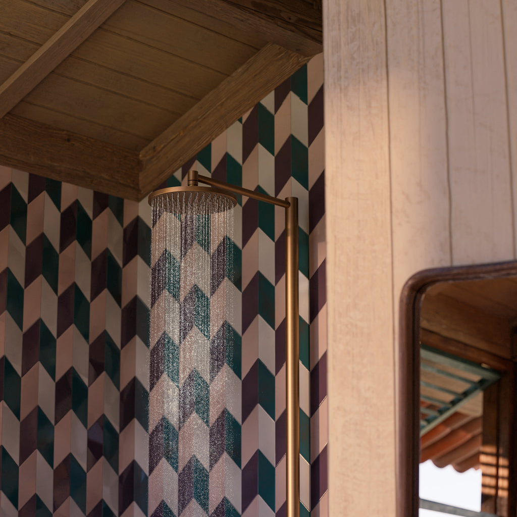 AXOR Starck Shower Column with Thermostat and Overhead Shower 240 1jet from Brandt in Brushed Bronze finish