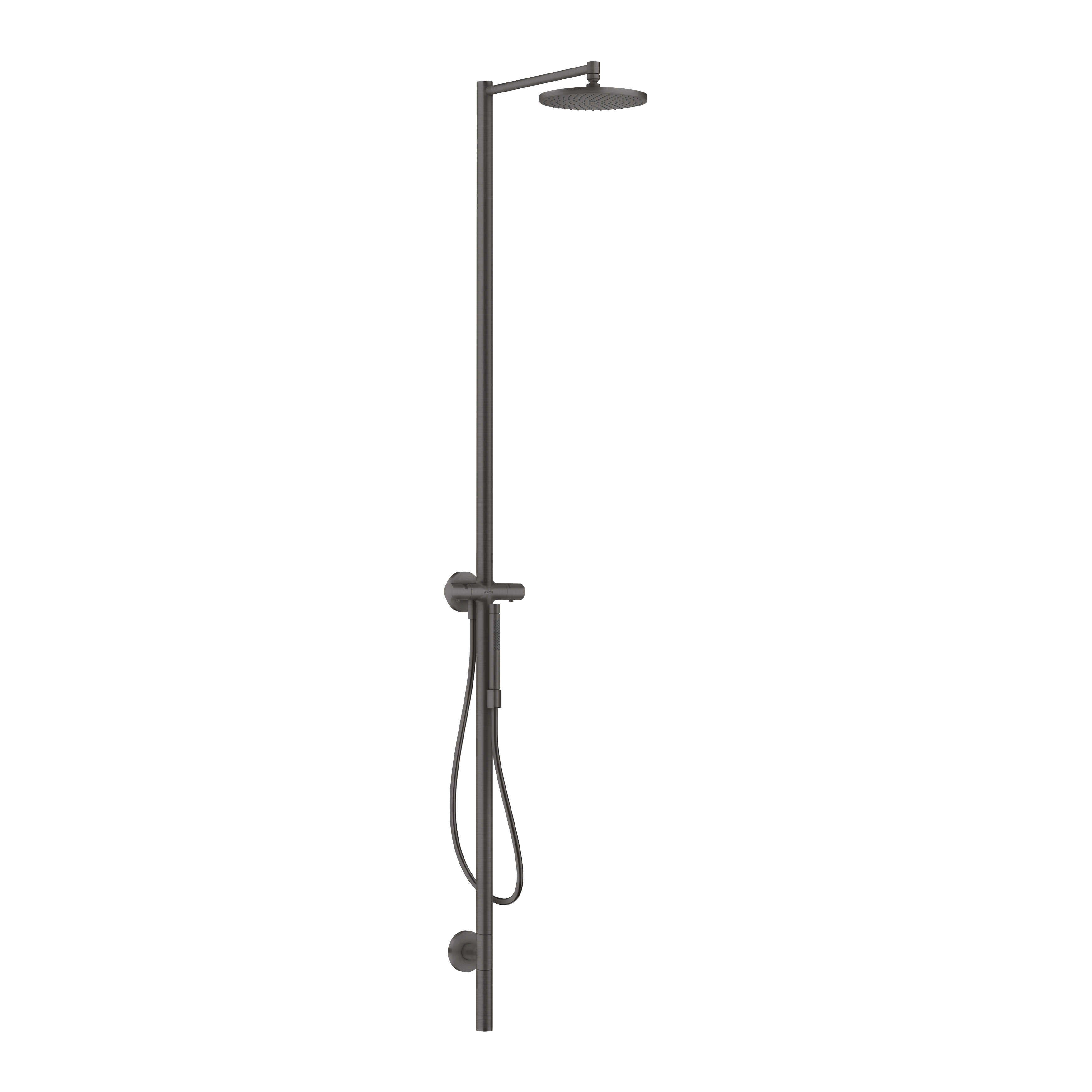 AXOR Starck Shower Column with Thermostat and Overhead Shower 240 1jet from Brandt in Brushed Black Chrome finish