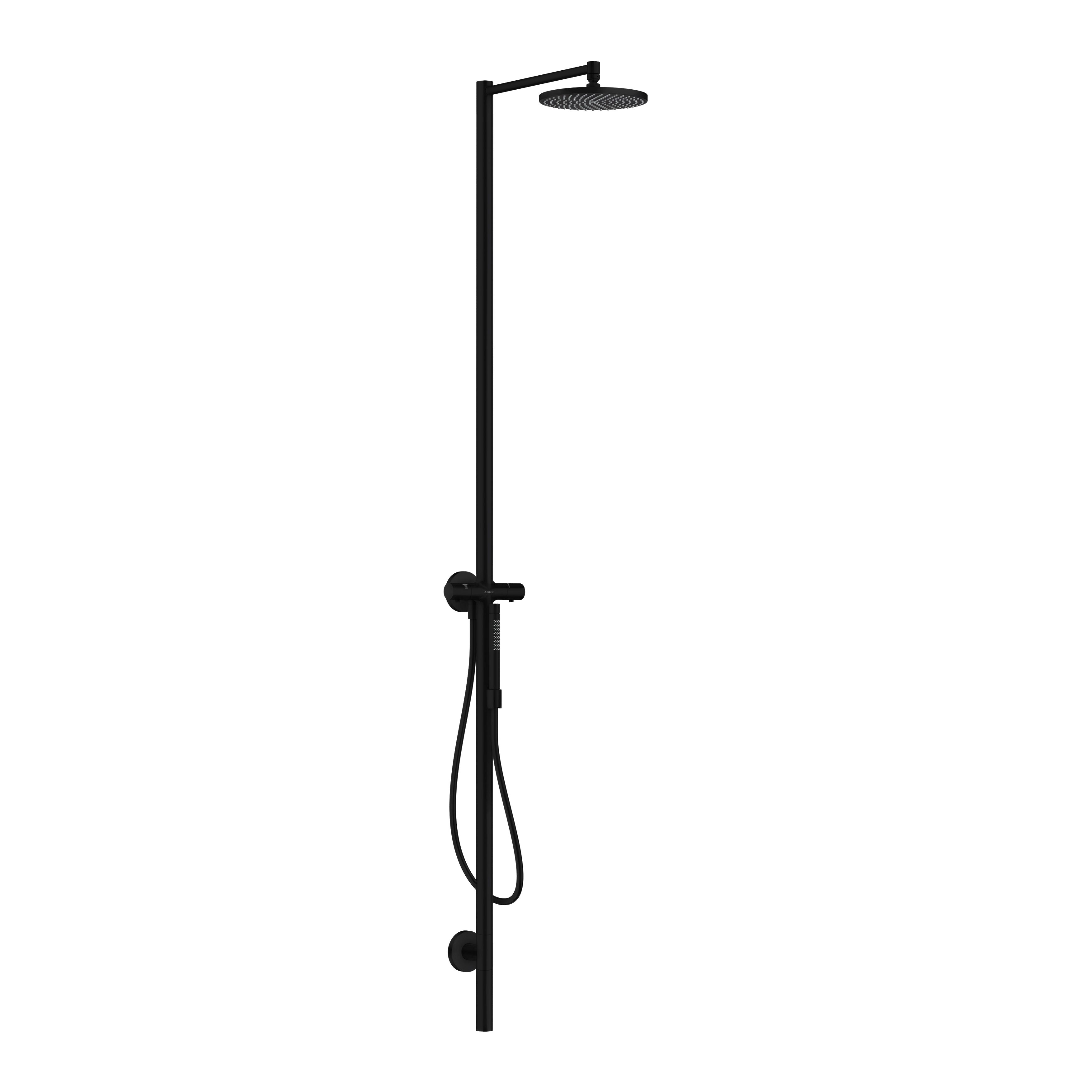 AXOR Starck Shower Column with Thermostat and Overhead Shower 240 1jet from Brandt in Matt Black finish