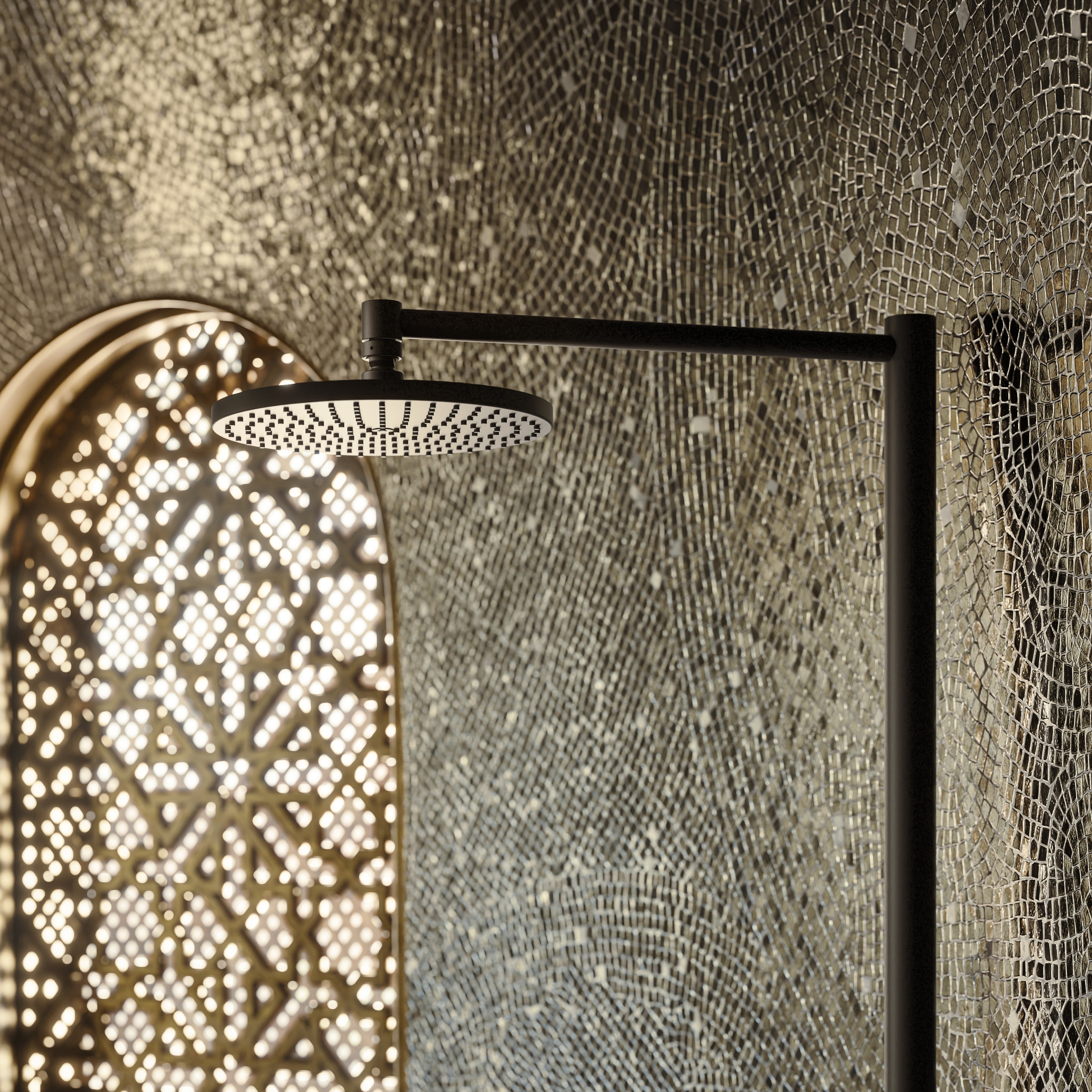 AXOR Starck Shower Column with Thermostat and Overhead Shower 240 1jet from Brandt in Matt Black finish