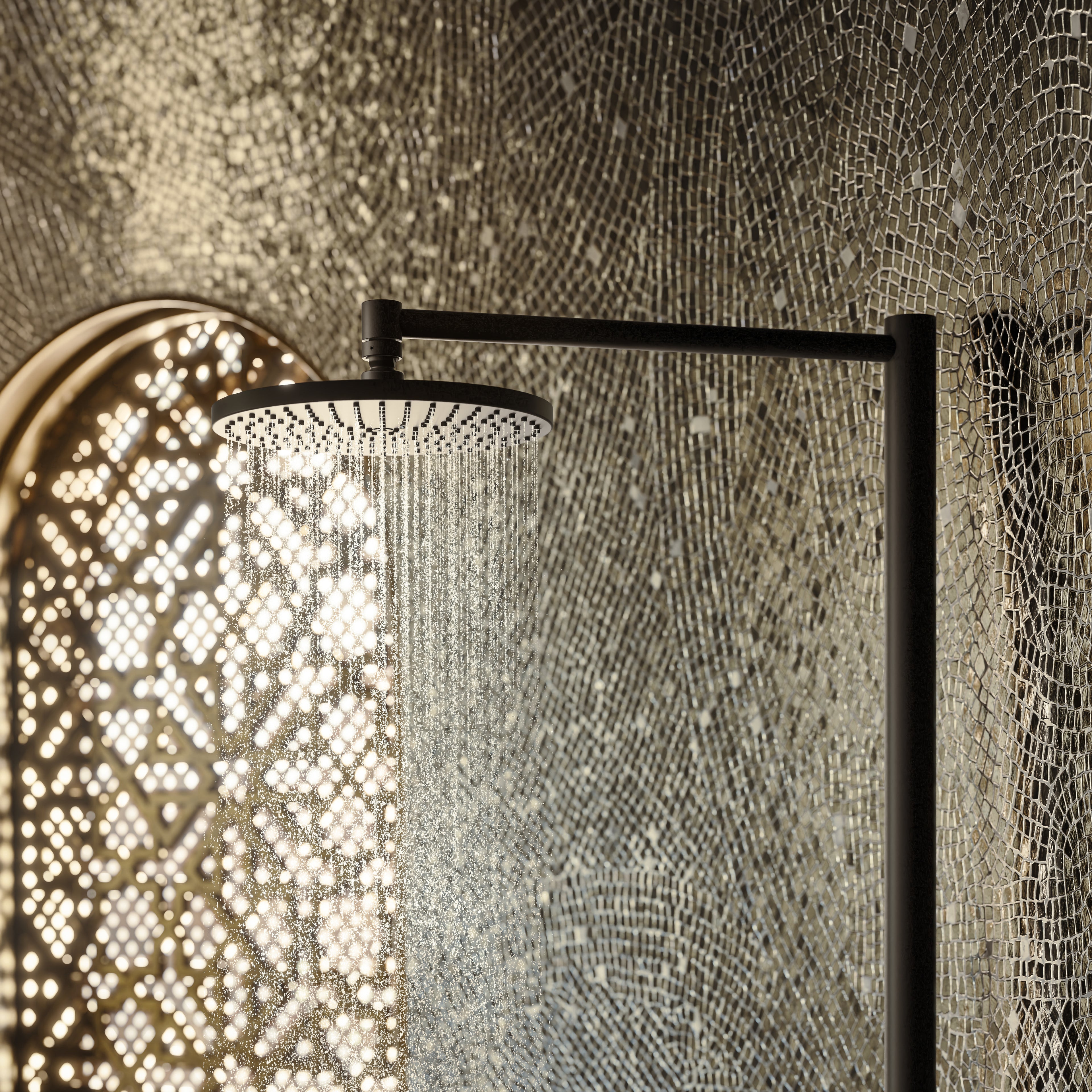AXOR Starck Shower Column with Thermostat and Overhead Shower 240 1jet from Brandt in Matt Black finish
