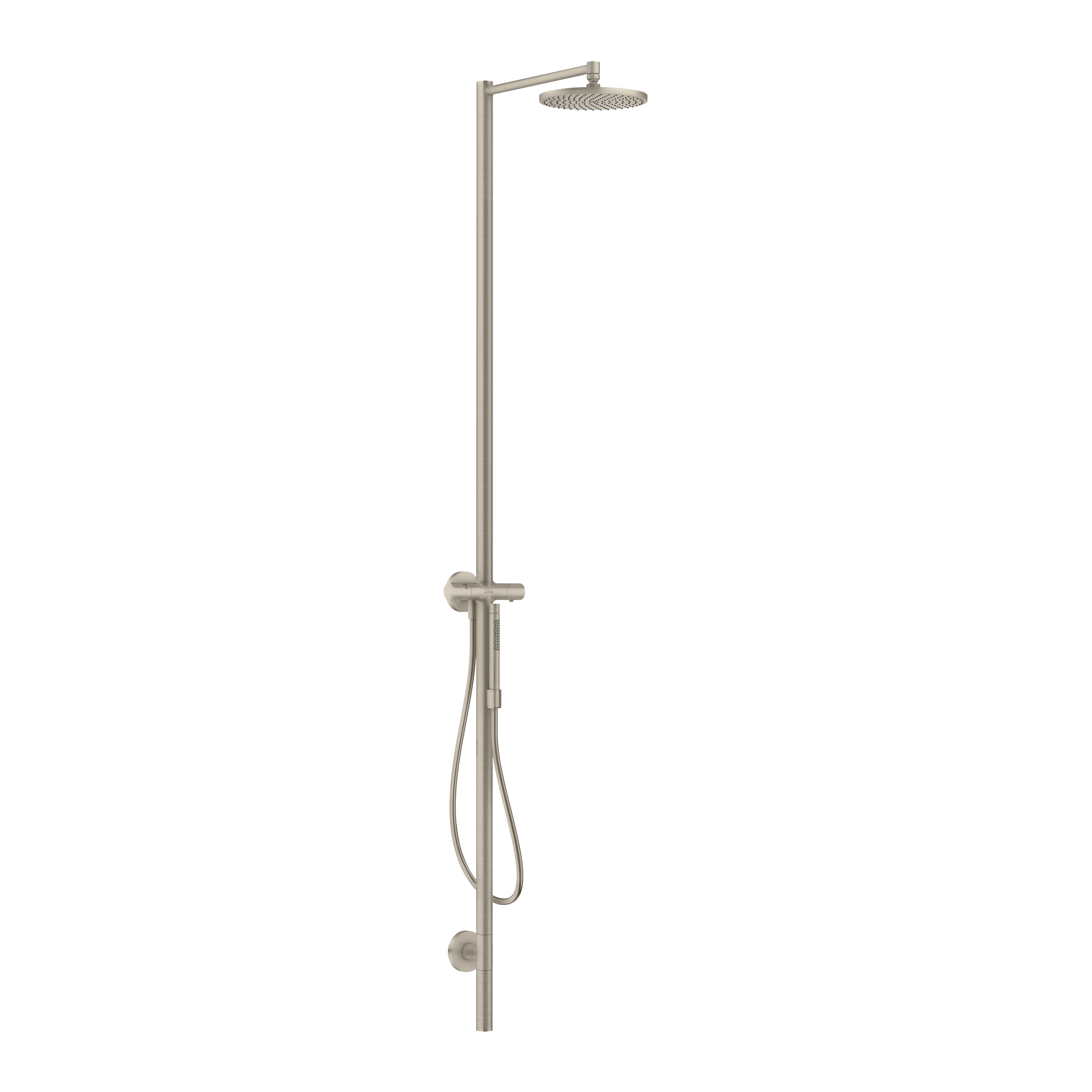 AXOR Starck Shower Column with Thermostat and Overhead Shower 240 1jet from Brandt in Brushed Nickel finish
