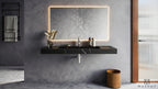 EDGE 120 cm Vegghengt Servant sett forfra i Sort Marmorliknende Astral Black fra Brandt Bad med servantbatteri ARM071 og vannlås XACC167 i Black Chrome fra Tapwell.