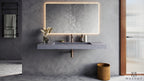 EDGE 120 cm Vegghengt Servant sett forfra i Granittliknende Mercury Grey fra Brandt Bad med servantbatteri ARM071 og vannlås XACC167 i Bronze fra Tapwell.